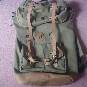 Genuine Leather and Canvas Backpack